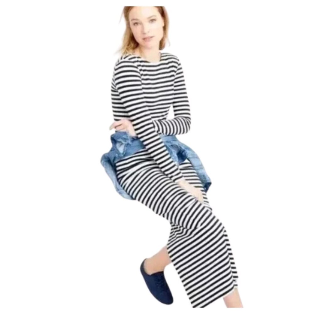 J Crew Collection Long Sleeve Striped Maxi Dress 4 White Navy Nautical